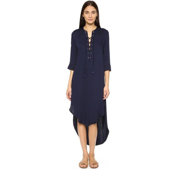 Tuckernuck Faithfull The Brand Navy Lace-Up Midi Dress 2 Boho Western Academia - Picture 1 of 8